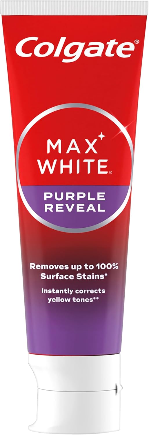 Colgate Max White Purple Reveal Teeth Whitening Toothpaste - Fluoride Toothpaste - Colgate Multipack - 4 X 75ml