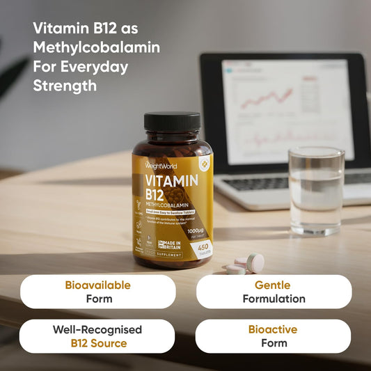 Vitamin B12 Tablets - 450 Tablets (1+ Year Supply) - 1 Per Day - 1000mcg - 6mm in Size - Easy to Swallow