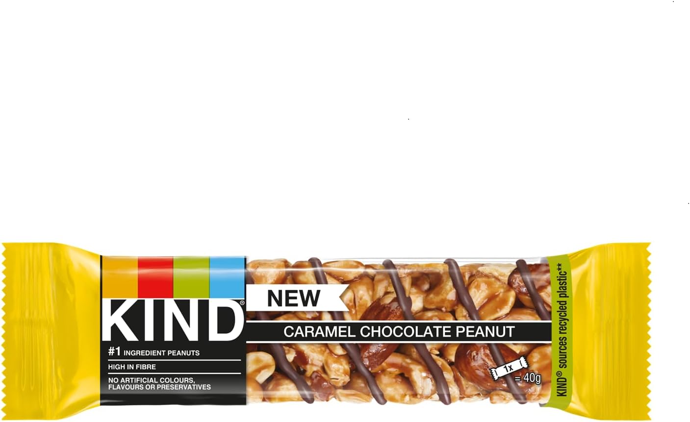 KIND Bars, Gluten Free Snack Bars, Caramel Chocolate Peanut, High Fibre, No Artificial Colours, Flavours or Preservatives, Multipack 12 x 40g