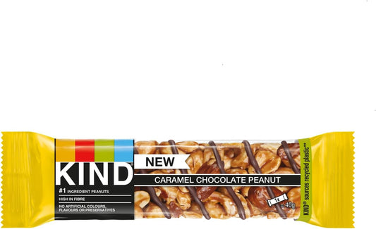 KIND Bars, Gluten Free Snack Bars, Caramel Chocolate Peanut, High Fibre, No Artificial Colours, Flavours or Preservatives, Multipack 12 x 40g
