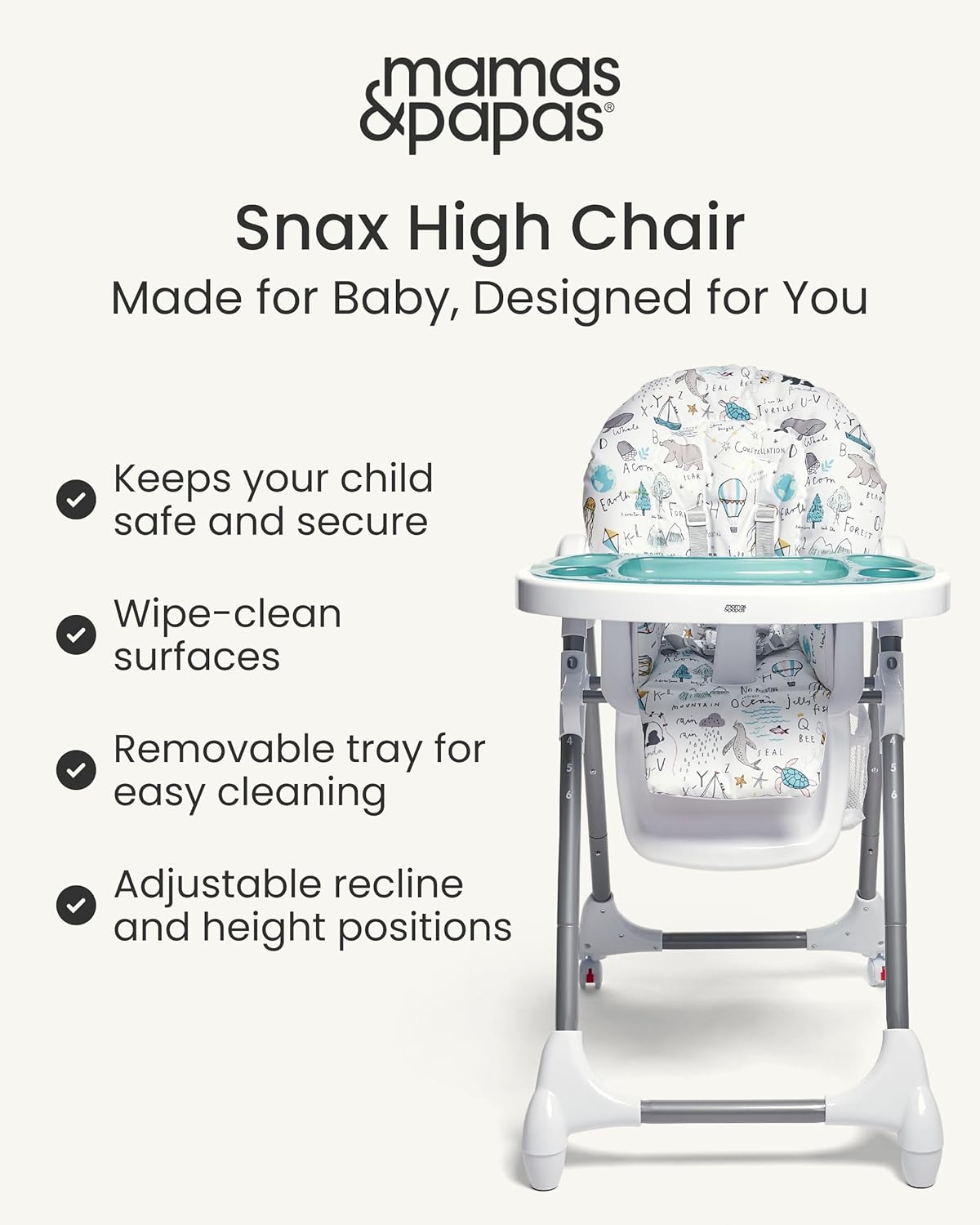 Mamas & Papas Snax Adjustable Baby High Chair for 6 Months Plus, Toddlers