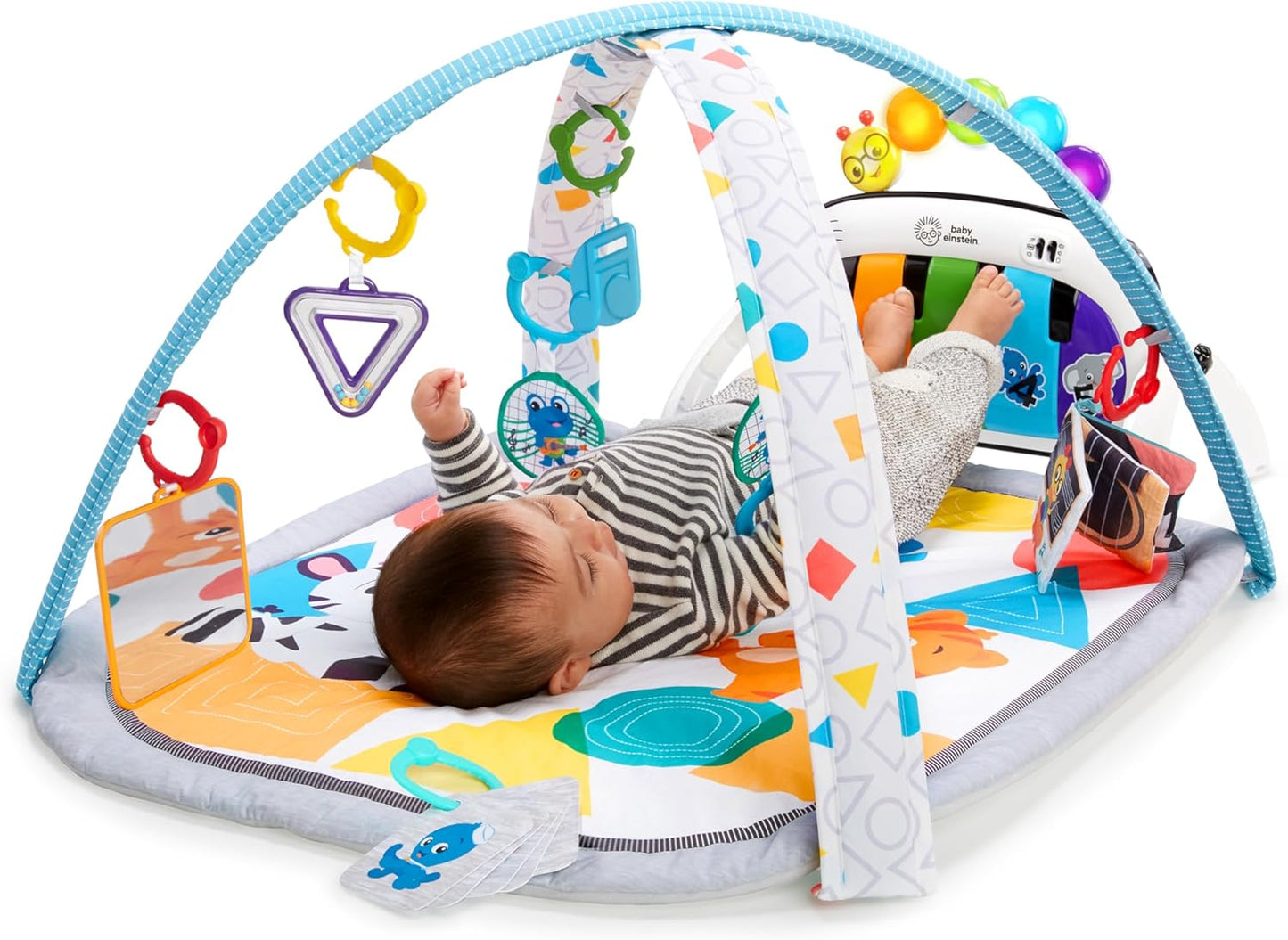 Baby Einstein 4-in-1 Kickin Tunes Play Gym, Tummy Time Baby Play Mat with Kick Piano, Music & Language Discovery, Sensory Toys, Lights & Sounds, for Newborns & Up