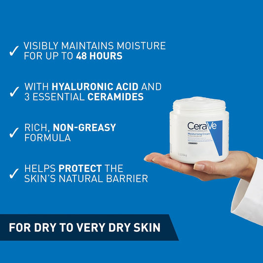 CeraVe Moisturising Cream, Face & Body, with 3 Essential Ceramides & Hyaluronic Acid for Dry to Very Dry Skin
