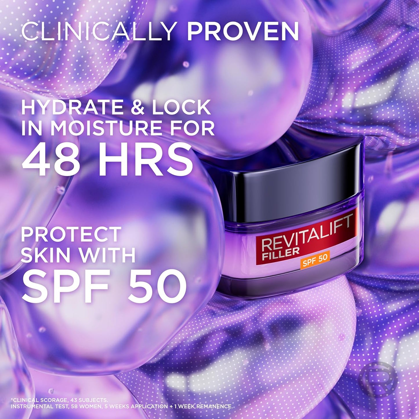 L’Oréal Paris SPF50 Cream Revitalift Filler Deep Replumping Anti-Ageing, UV Protection, Moisturising