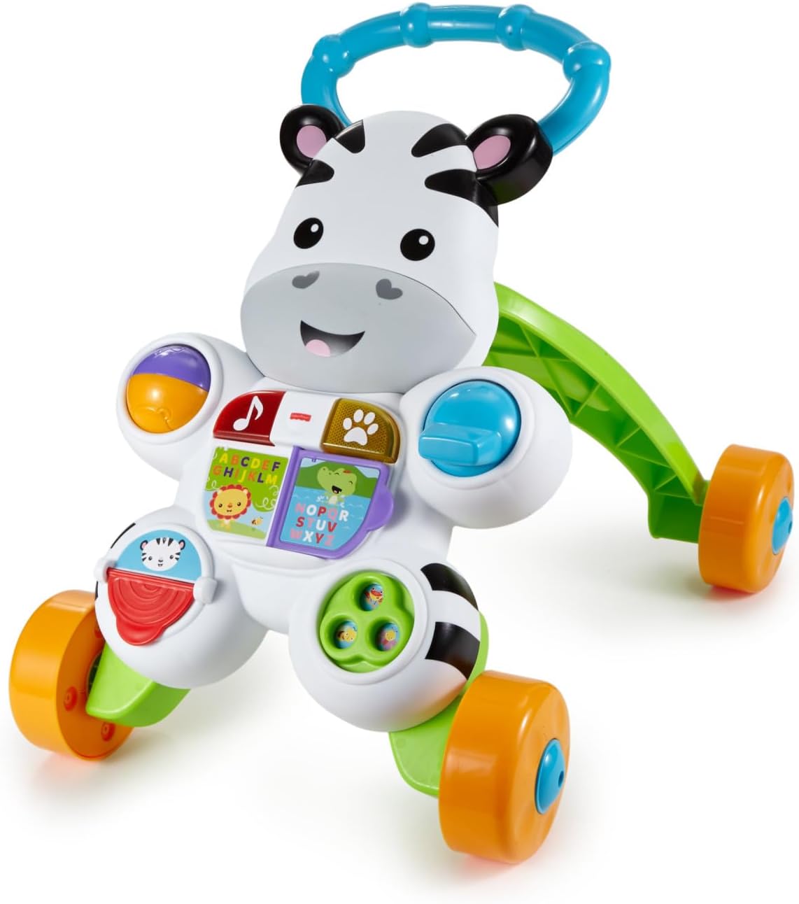 Fisher-Price Learn with Me Zebra Walker First Steps Baby Walker Push Along Toy with Lights, Music, Baby Girl and Baby Boy Toys Hands-On Toddler Baby Push Along Walker UK English Version