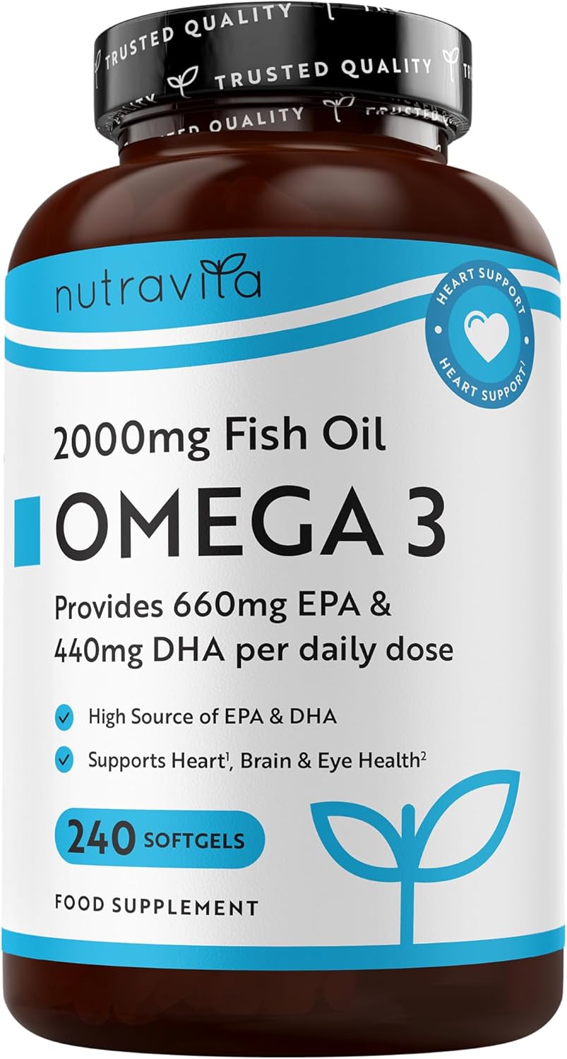 Nutravita Omega 3 Capsules High Strength 2000mg with 660mg EPA & 440mg DHA - 240 Softgel Omega 3 Fish Oil Capsules