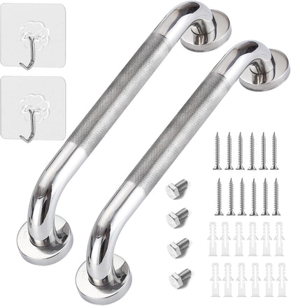 2 Pack 13inch Anti Slip Shower Grab Bar Handle, Chrome Stainless Steel Bathroom Grab Bar, Knurled Bathroom Balance Bar,Safety Hand Rail
