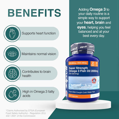 Omega 3 Fish Oil 2000mg, EPA 660mg DHA 440mg, Wild-Caught