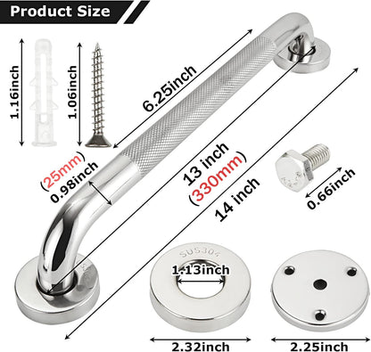 2 Pack 13inch Anti Slip Shower Grab Bar Handle, Chrome Stainless Steel Bathroom Grab Bar, Knurled Bathroom Balance Bar,Safety Hand Rail