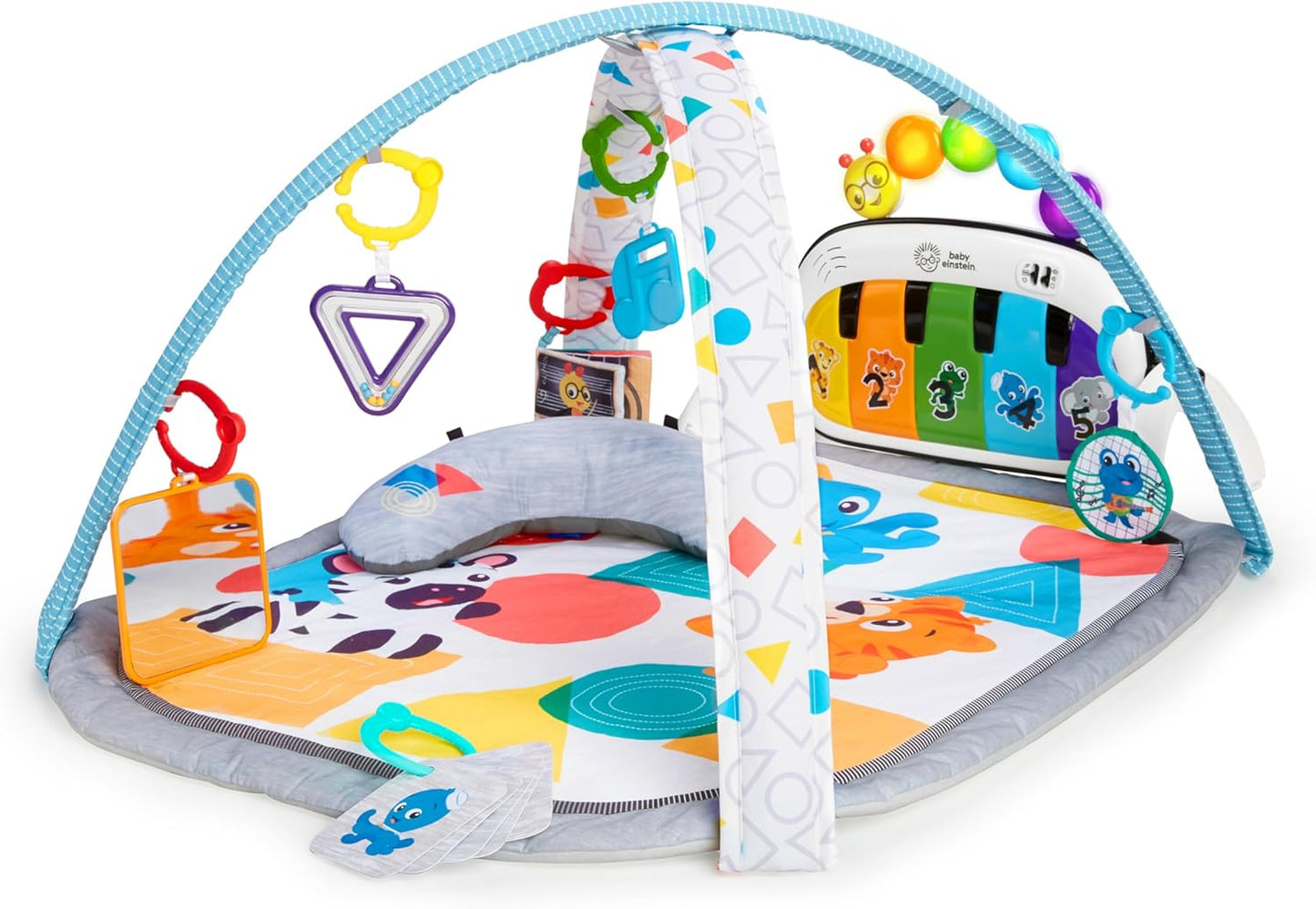 Baby Einstein 4-in-1 Kickin Tunes Play Gym, Tummy Time Baby Play Mat with Kick Piano, Music & Language Discovery, Sensory Toys, Lights & Sounds, for Newborns & Up