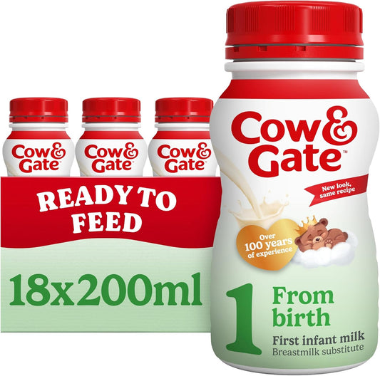 Cow & Gate 1 First Infant Baby Milk Ready to Use Liquid Formula, from Birth, 200 ml