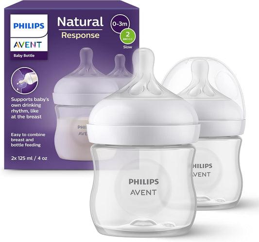 Philips Avent Natural Response Baby Bottle - 2 x 125ml Baby Milk Bottle for Newborns and Up