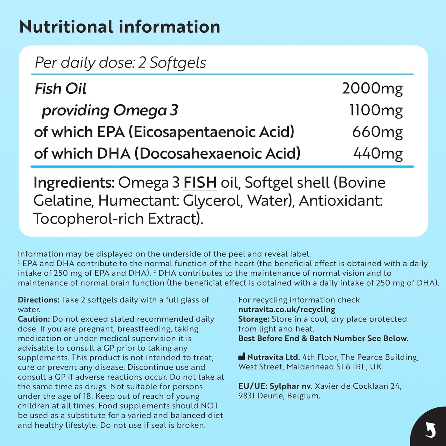 Nutravita Omega 3 Capsules High Strength 2000mg with 660mg EPA & 440mg DHA - 240 Softgel Omega 3 Fish Oil Capsules
