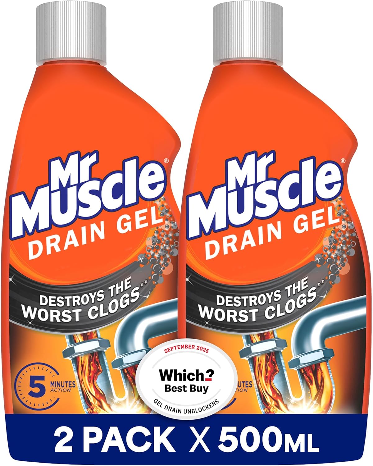 Mr Muscle Drain Unblocker Liquid (2 x 500ml), Sink & Drain Cleaner