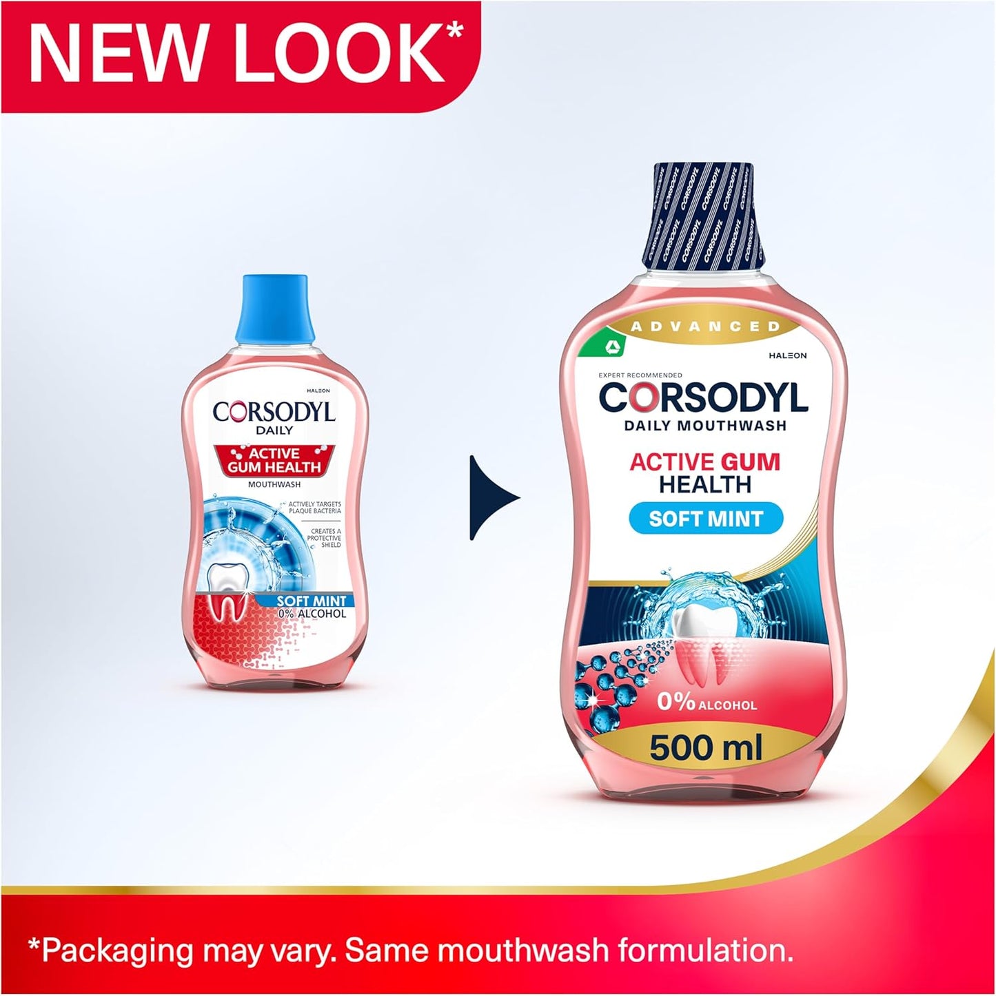 Corsodyl Mouthwash Daily Active Gum Health, Fluoride Mouthwash, Alcohol Free, Soft Mint, 500ml
