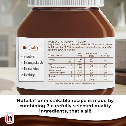 Nutella Hazelnut Chocolate Spread for Breakfast Toasted Bread, Pancakes and Snacks, Unique Taste and Pleasurable Experience, 1kg