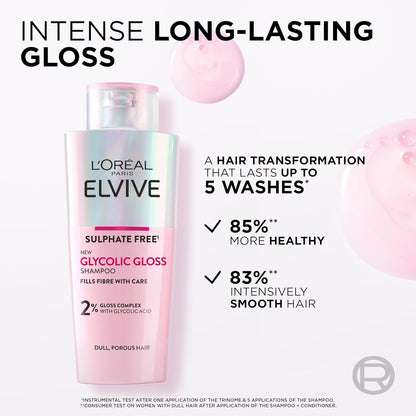 L'Oreal Paris Elvive Glycolic Gloss Shampoo, With Gloss Complex and Glycolic Acid