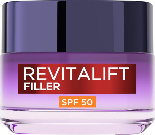 L’Oréal Paris SPF50 Cream Revitalift Filler Deep Replumping Anti-Ageing, UV Protection, Moisturising